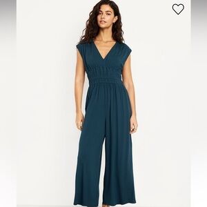 Old Navy Tide Water Blue Jumpsuit with Wide-Leg and V-Neck